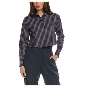 THEORY cropped Women's Striped Button-Up Shirt